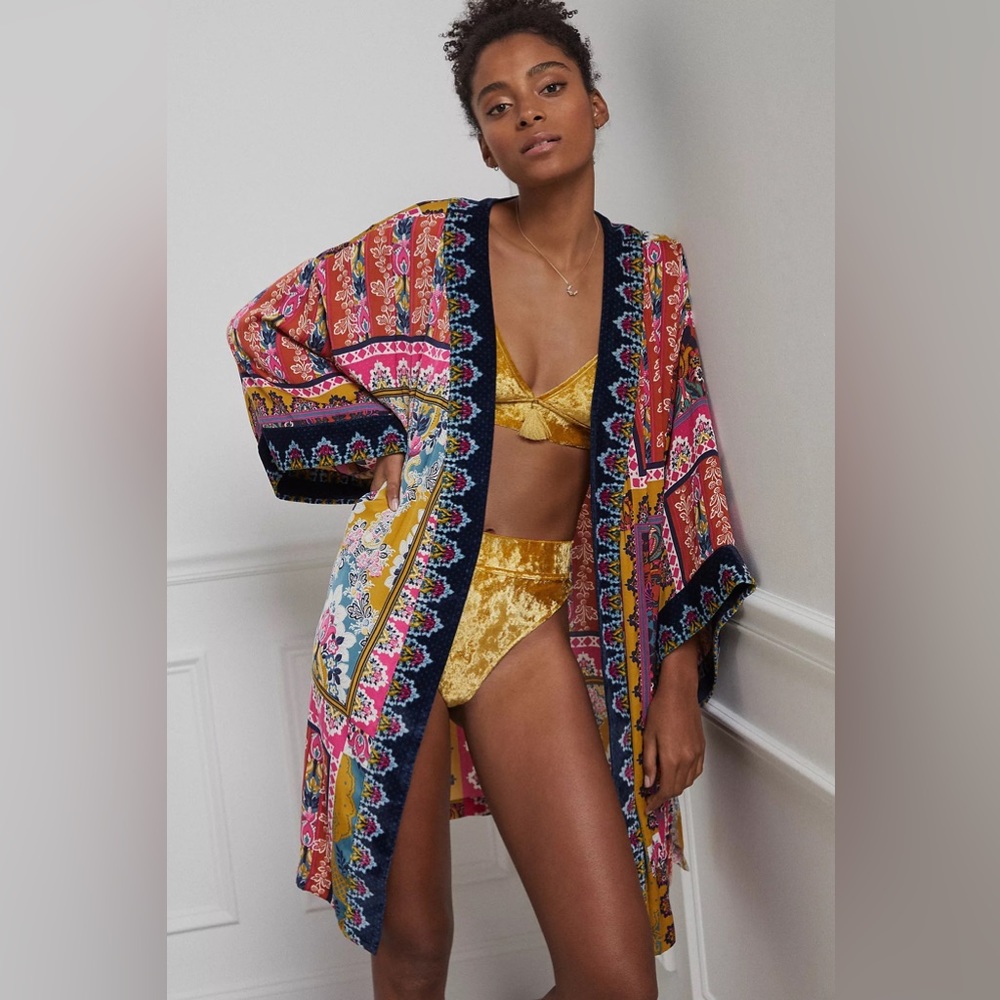 Anthropologie Zadie Robe Gorgeous Colorful Belted Velvet M/L